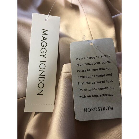 Maggy London Elegant Champagne‎ Sleeveless Draped Satin Sheath Dress 14 NWT - Picture 15 of 15